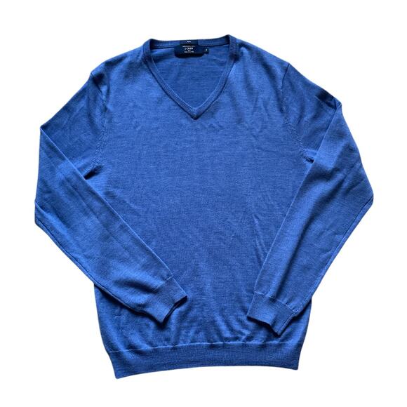J Crew Mens/Teen Merino Wool Blue V Neck Sweater Size Medium Preppy Classic - Picture 1 of 8